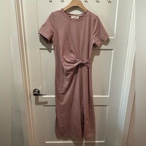 LOFT Orange and White Striped Knot-Front Midi Dress